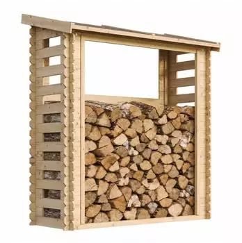 Timbela M201 Kaminholzregal Holz mit Pultdach, 184x86x200cm (800002106589)