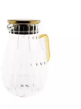 Almina Glaskaraffe Riffle Design mit goldenem Henkel und Deckel 1,8L (AL-0570)