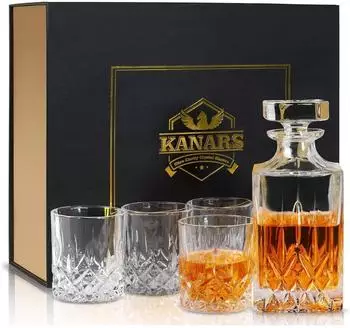 LuxusKollektion Whiskey-Set Karaffe 750ml und 4 Gl&auml;ser 300ml, bleifreies Kristall, 5-teilig