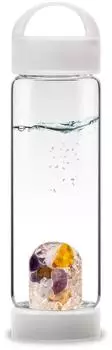 Vita Juwel ViA PRANA White Yoga-Wasserflasche mit Amethyst, Chalcedon & Bergkristall (01VJVIAPRSCW)
