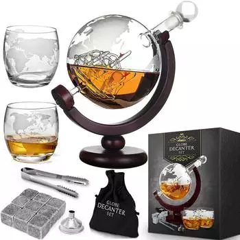 Mikamax Weltkugel Whisky-Dekanter Set mit 2 Gläsern, 850ml (4520)