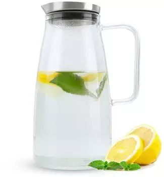 Intirilife Karaffe aus Borosilikatglas mit Henkel und Deckel, transparent, 1,2l (DE-142465)