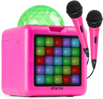 Fenton KAR15P Mobile Karaoke-Box mit 2 Mikrofonen, Bluetooth, LED, pink (KAR15P)