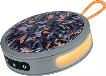 Bigben Runder Bluetooth-Lautsprecher mit Lichteffekten 15W, grau-orange Camouflage