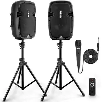Pyle PPHP849KT Aktiv- & Passiv-PA-Lautsprecher-Set 350W Bluetooth, Mikrofon, Ständer (PPHP849KT)