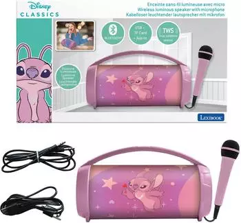 Lexibook Disney Stitch Angel Bluetooth-Lautsprecher mit Mikrofon, Karaoke, rosa (BTP585D1Z)