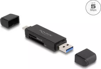 DeLock Speicherkartenlesegerät SuperSpeed USB-C 3.2 Gen 1, 5Gbps, schwarz (91004)