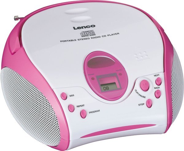 Lenco Kids - Boombox CD-Player für Kinder mit CD-Player rosa