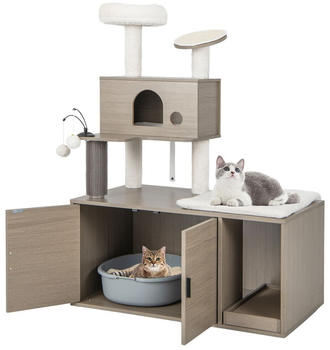 Costway Kratzbaum mit Katzenklo und H&ouml;hle 95x55,5x132cm