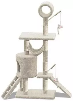 Vounot Cat tree with scratching tablet, platform and cave XXL 154 cm beige