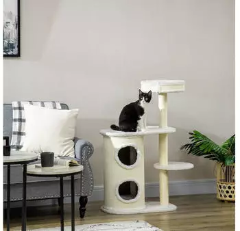 Pawhut Kratzbaum weiß Polyester B/H/L: ca. 35x100x59 cm – Der Pawhut Kratzbaum weiß Polyester B/H/L: ca. 35x100x59 cm – Ein Paradies für Ihre Katze
