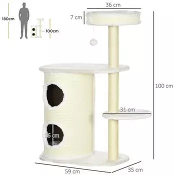 Pawhut Kratzbaum weiß Polyester B/H/L: ca. 35x100x59 cm – Hochwertige Materialien für Langlebigkeit und Komfort
