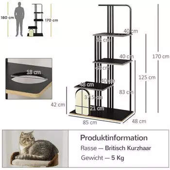 Pawhut Kratzbaum mit 3 Plattformen Katzenmöbel mit Kissen mit Kratzbrett 48B x 85L x 170H cm – Vielseitige Ausstattung für maximalen Komfort