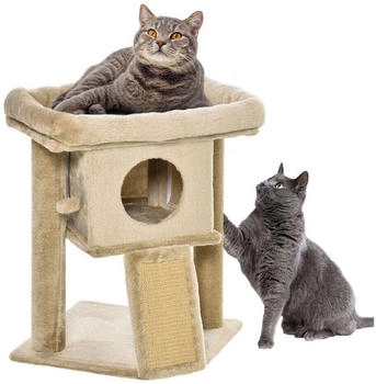 Pawhut Kratzbaum Katzenbaum mit Jute-Kratzmatte Sitzstange MDF Pl&uuml;sch Jute Kaffee 40B x 40T x 57H cm