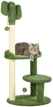 Pawhut Kratzbaum Kaktus-Design 2 Plattformen weicher Bezug 2 Spielbälle Grün Φ49x111cm