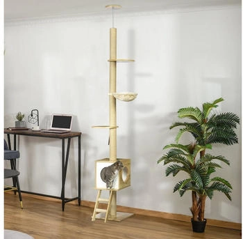 Pawhut Kratzbaum braun Spanplatte B/H/L: ca. 40x40x260 cm – Pawhut Kratzbaum braun Spanplatte B/H/L: ca. 40x40x260 cm für grenzenlose Kletterfreuden
