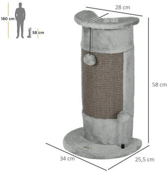 Pawhut Kratzbaum Katzenkratzbaum Kratzbaum Kratzsäule mit Kratzball Indoor Grau 34B x 25.5T x 58H cm – Robuste Konstruktion für langanhaltenden Kratzgenuss