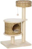 Pawhut - Kratzbaum Rattan 95 Cm H&ouml;he 3-stufiger Katzenbaum Mit Platform,...