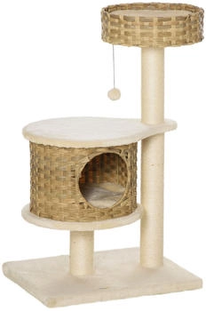 Pawhut Kratzbaum Rattan Katzenbaum Kletterbaum mit Katzenh&ouml;hle H&ouml;he 95 cm