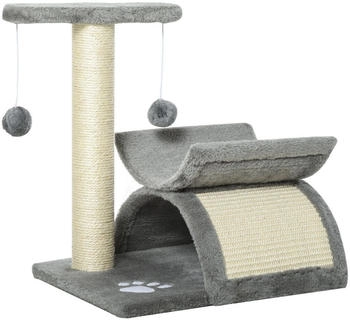 Pawhut Katzenbaum klein 40x30x43 cm Belastbarkeit 10 kg mit U-f&ouml;rmiger Liegefl&auml;che Tunnel Spielball Spanplatte Pl&uuml;sch Sisal Hellgrau
