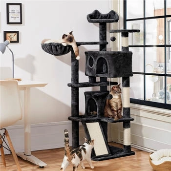 Yaheetech Katzenbaum mit 2 Katzenhöhlen & 3 Aussichtsplattformen Schwarz 146 cm