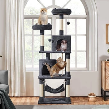 Yaheetech Katzenbaum mit 2 Katzenhäusern und 2 Plattformen Sisal Dunkelgrau 179cm