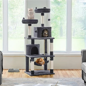 Yaheetech Katzenbaum mit 5 Sisalstämmen & 2 Plattformen mehrstufig Dunkelgrau 158cm