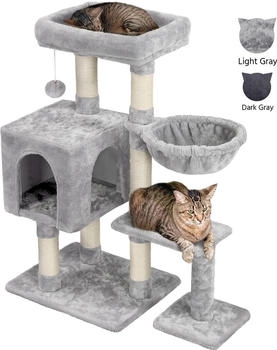 Yaheetech Kletterbaum mit Liegefläche und Höhle Katzenmöbel Höhe 96 cm Hellgrau
