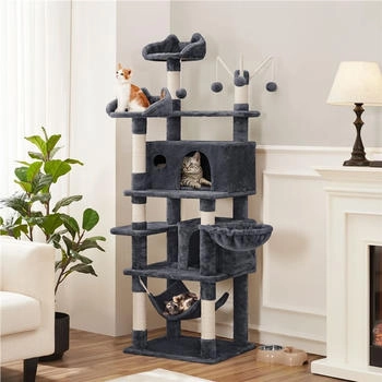 Yaheetech Katzenbaum XL mit Aussichtsplattform Katzenhöhlen Hängematte Liegemulde Dunkelgrau 170 cm
