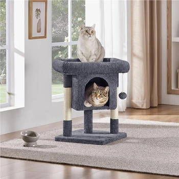 Yaheetech Kleiner Katzenbaum mit Sisalstämmen & Höhle Dunkelgrau 60 cm