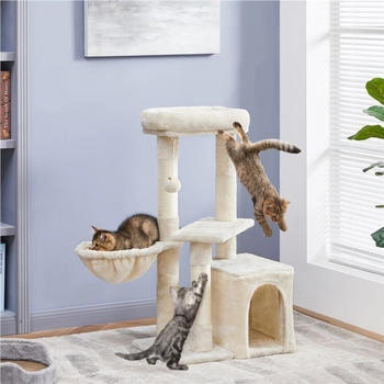 Yaheetech Kletterbaum mit Aussichtsplattform Liegemulde Katzenhöhle Sisalstämme Beige 87 cm