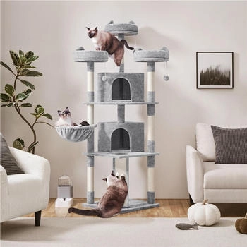 Yaheetech Katzenbaum mit Sisalstämen & Höhlen Hellgrau 139 cm
