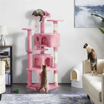 Yaheetech Kletterbaum für Katzen Höhe 158 cm Rosa