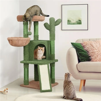 Yaheetech Kaktus XS Katzenbaum mit Aussichtsplattform Katzenhöhle Sisalstämmen Grün/Braun 106,5 cm H