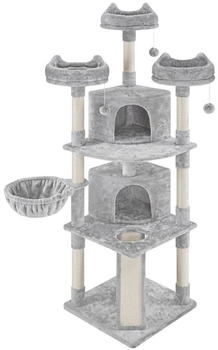 Yaheetech Katzenbaum mit Aussichtsplattformen & Liegemulde & Katzenhaus Hellgrau 55.5 cm x 193 cm x 55.5 cm