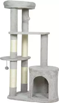 Pawhut 114 cm Katzenturm mit H&ouml;hle Sisalst&auml;mme Plattform Spielball mehrst&ouml;ckiger Kletterbaum f&uuml;r mittelgro&szlig;e Katzen unter 6 kg Hellgrau