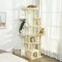 Pawhut Große 200 cm hoch Katzenbaum mit 2 Betten 2 Höhlen Hängematte 2 Bällen mehrstöckiger mit Sisal-Seil Plüsch Kippsicher für 2-3 Katzen unter 6 kg Beige