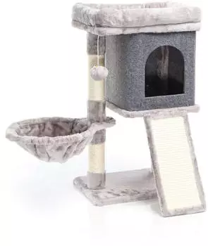 Wiltec in Grau 71,5 cm hoch mit Aussichtsplattform Katzenbaum mit Liegemulde und Haus Kletterbaum f&uuml;r Katzen