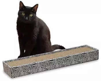 Croci Zebra aus Pappe für Katzen rechteckig mit 2 Wendeschichten rutschfesten Füßen inklusive Katzenminzenbeutel 48x12,5x5 cm