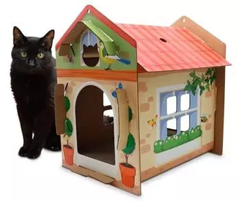 Croci Cassetta Villa Color für ausgewachsene Katzen aus Karton mit Zwinger für große und kleine Katzen 42 x 35 x 50 cm
