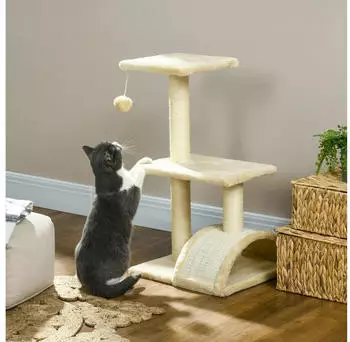 Pawhut 72 cm Katzenturm mit Pl&uuml;schballen Sisalst&auml;mme Plattform mehrst&ouml;ckiger Kletterbaum f&uuml;r mittelgro&szlig;e Katzen Cremewei&szlig;