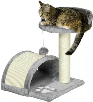 Pawhut 46 cm Kleiner Katzenturm mit H&ouml;hle Spielball Sisal-Seil erh&ouml;hter Plattform Kletterbaum f&uuml;r Katzen bis zu 4 kg Grau