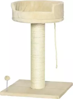 Pawhut klein 85 cm Katzenbaum mit Liegefl&auml;che Pl&uuml;sch-Kletterbaum mit Spielball Katzenm&ouml;bel f&uuml;r Katzen unter 6 kg Sisal Beige