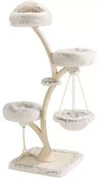 Wiltec Designer mit Hängeliege 59 x 59 x 169 cm Katzenbaum bis max. 15 kg mit Sisal und Plüsch Katzenmöbel mit 3 Etagen