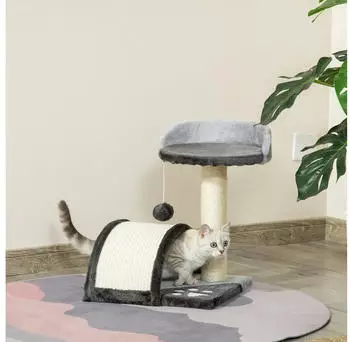 Pawhut Katzenbaum mit Spielb&auml;llen Sisalseil-Kratzstangen Grau