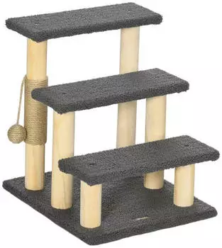 Pawhut 48 cm 3-stufige Katzenbaum Kletterbaum mit Sisals&auml;ule Grau