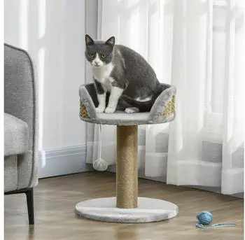 Pawhut 49 cm Kleiner Katzenturm mit Spielball Sisalst&auml;mme Plattform Kletterbaum f&uuml;r kleine Katzen Grau