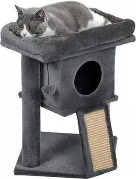 Pawhut 57 cm Kleiner Katzenbaum mit Katzenh&ouml;hle Liegeplattform mit Spielball &uuml;r Katzen bis 5 kg