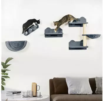 Pawhut Katzen Kletterwand Spanplatte Polyester Grau 40L x 28B x 73H cm
