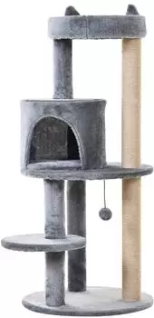 Pawhut Katzenbaum 4-Stock mit Spielb&auml;llen Sitzstange Sisals&auml;ule 48x48x104cm